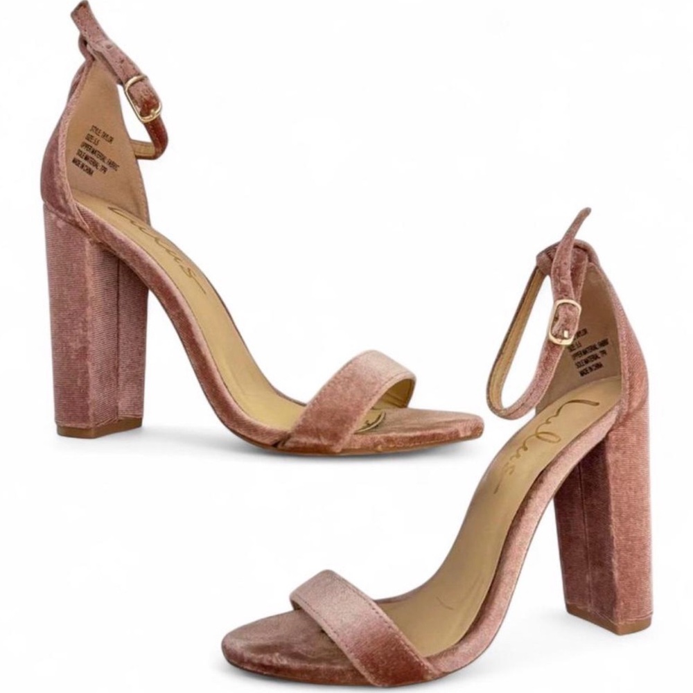 Velvet Block Heel Ankle Strap Sandals
